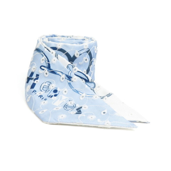 HERMES Scarf Muffler Twilly Silk Light Blue Women's r10018f - Picture 1 of 5